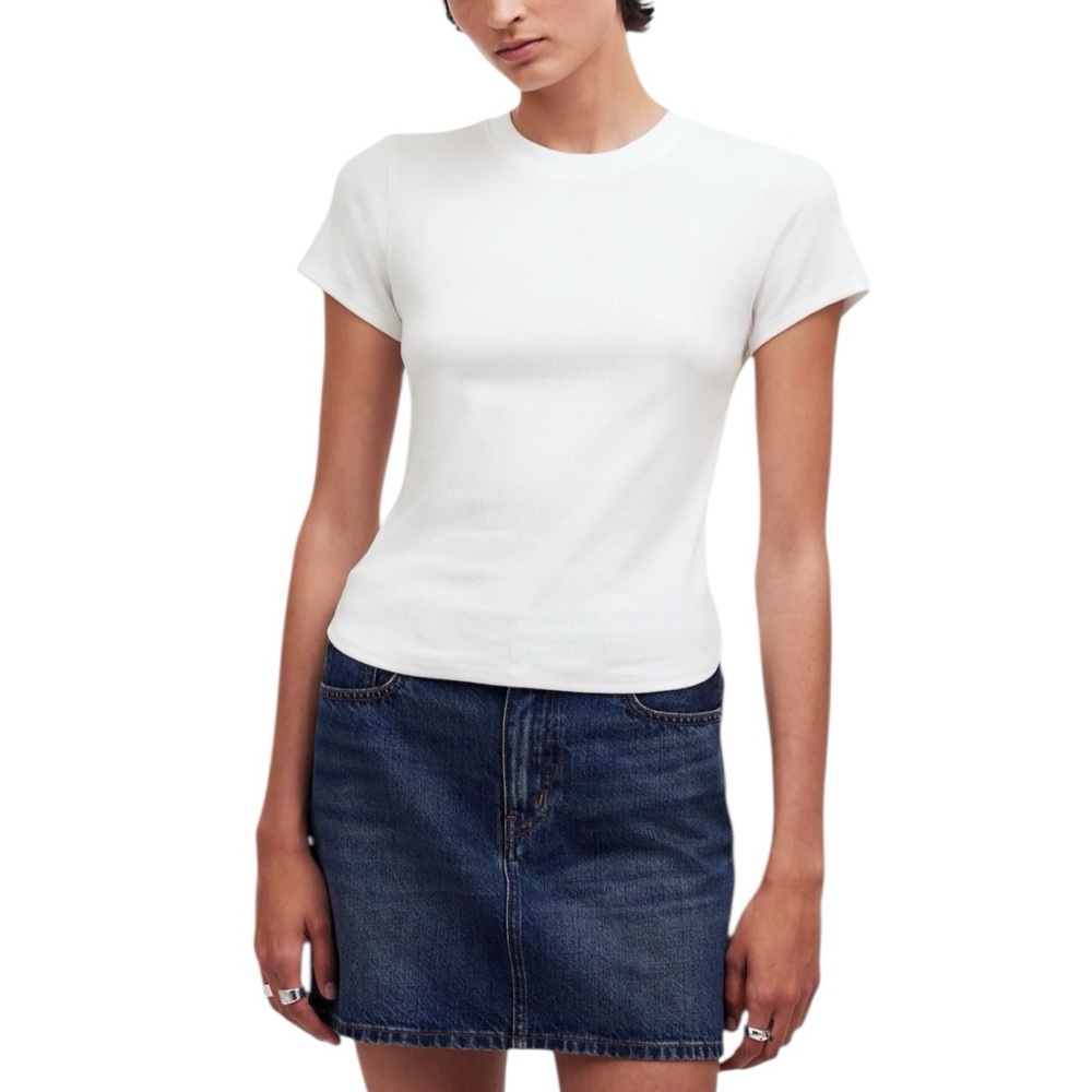 Madewell (Re)generative Cotton Ribbed Crewneck Tee in Eyelet White - Picture 2 of 7